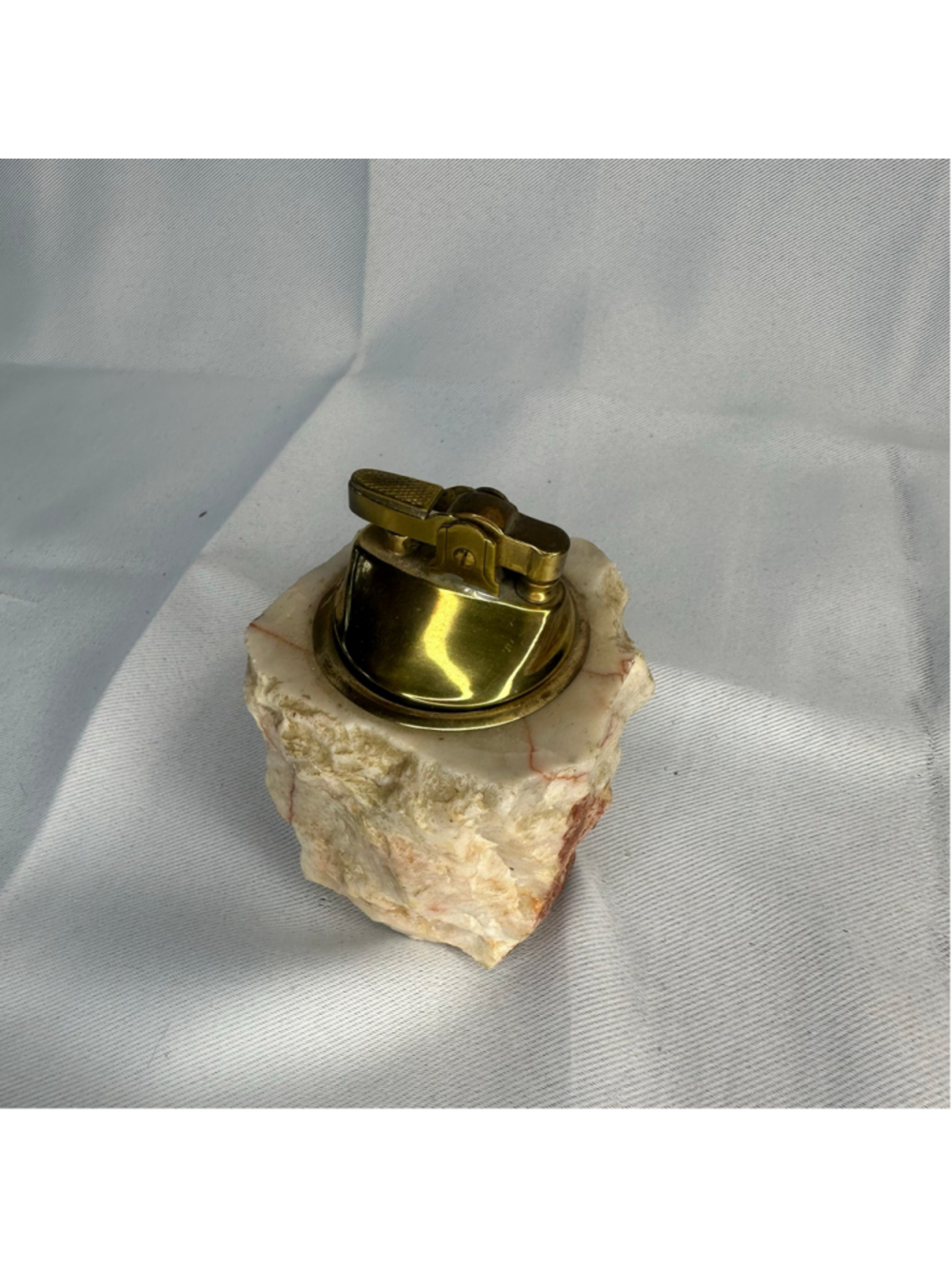 Vintage Unique Raw Stone & Gold Color Table Lighter Made in Japan